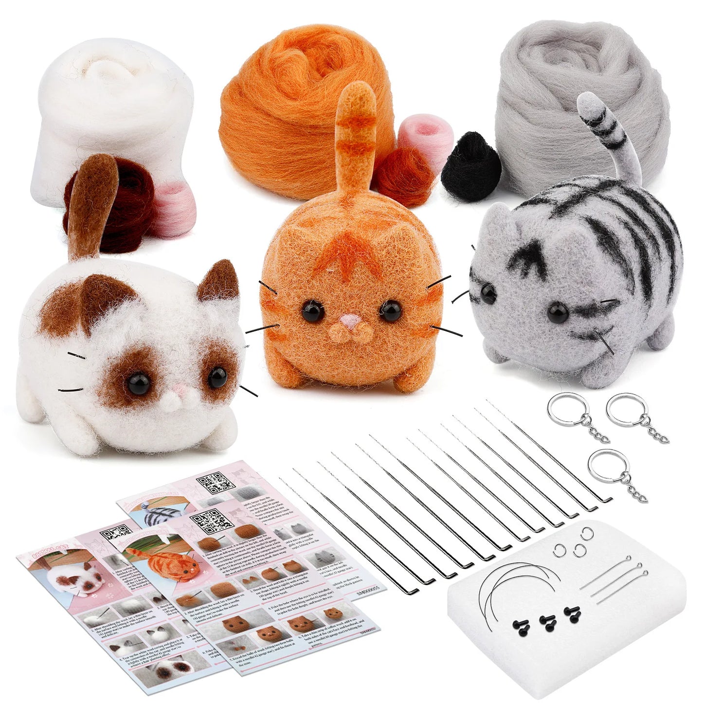 Beginner Animals DIY Needle Felting Set with Foam Mat for Handcraft Project